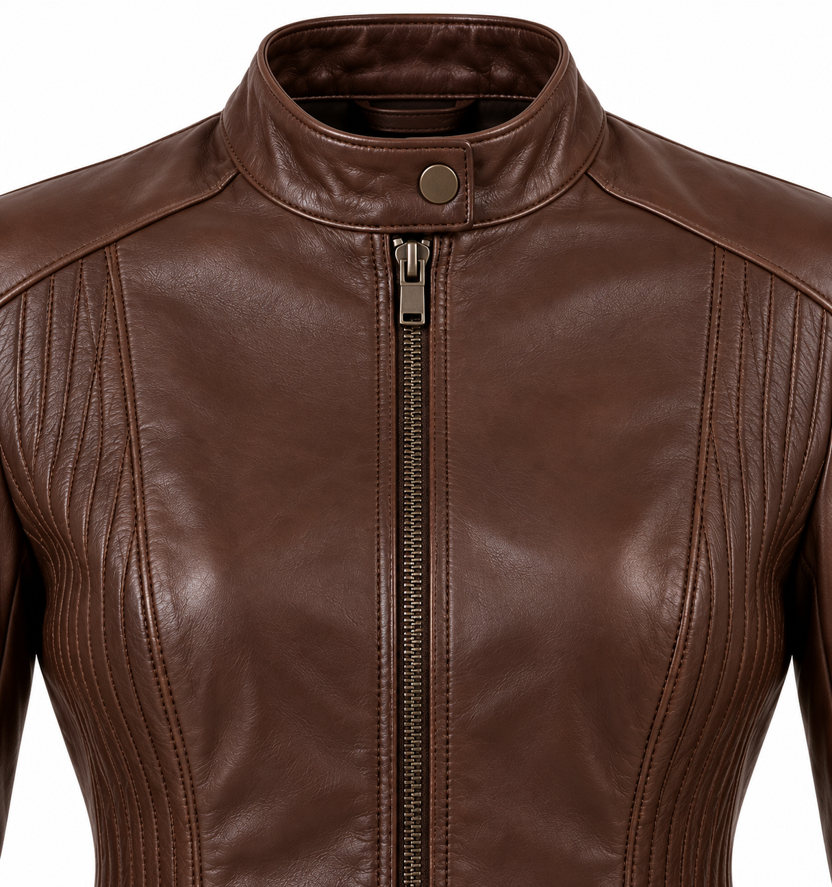 W025 brown leather jacket detail view