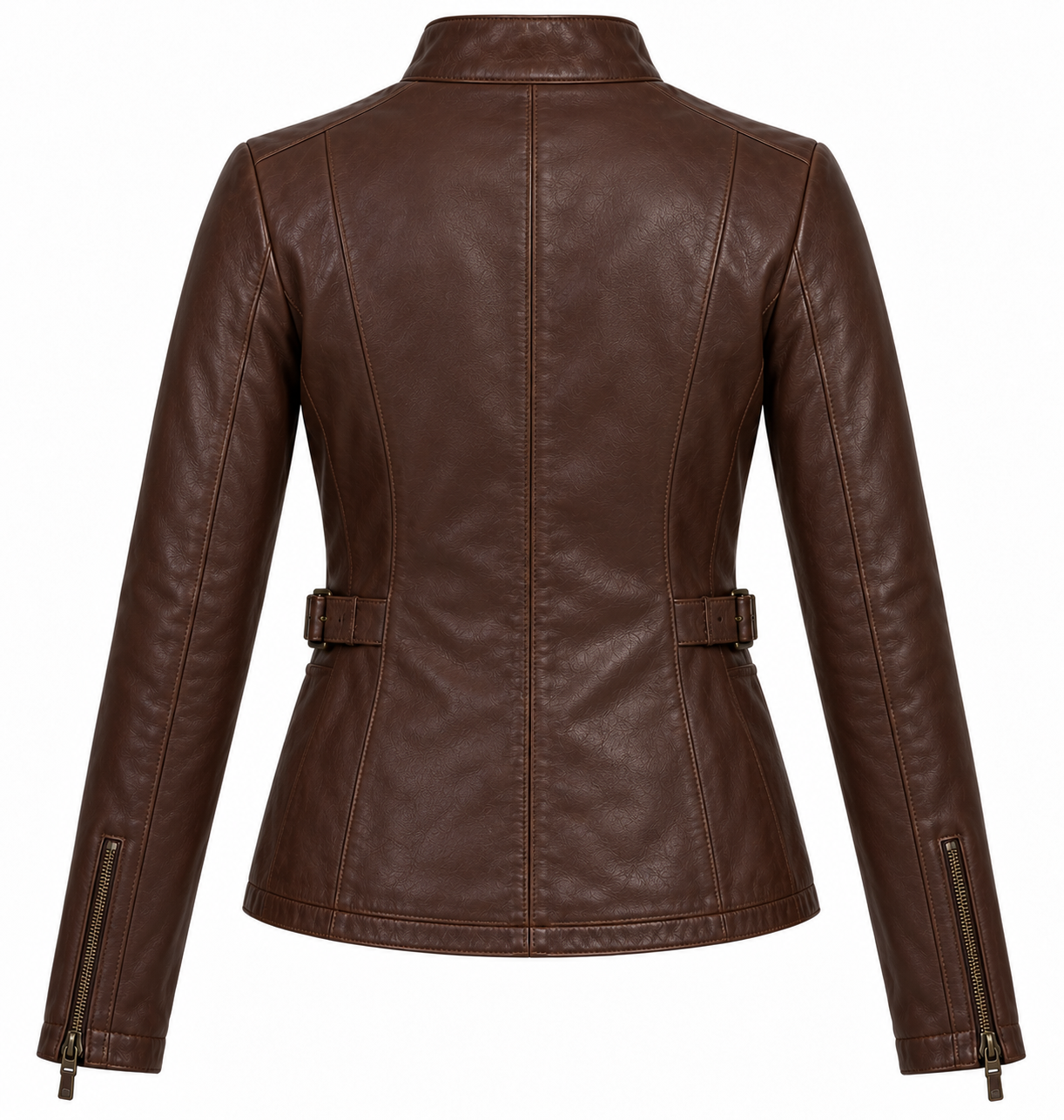 W026 brown leather jacket back view