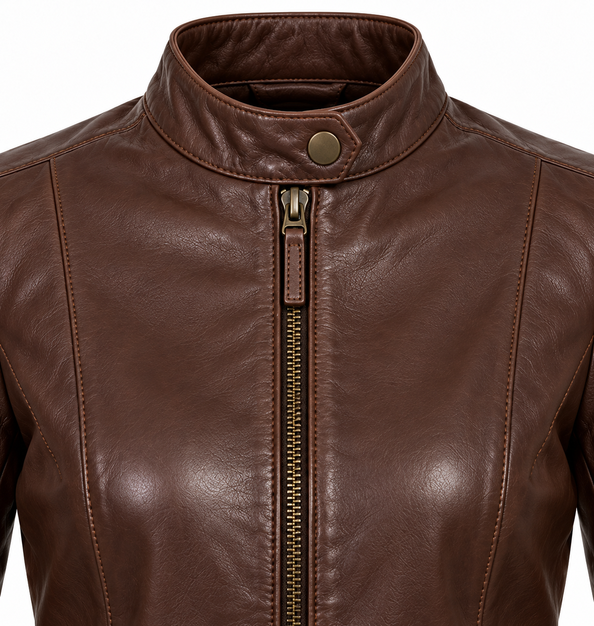 W026 brown leather jacket detail view