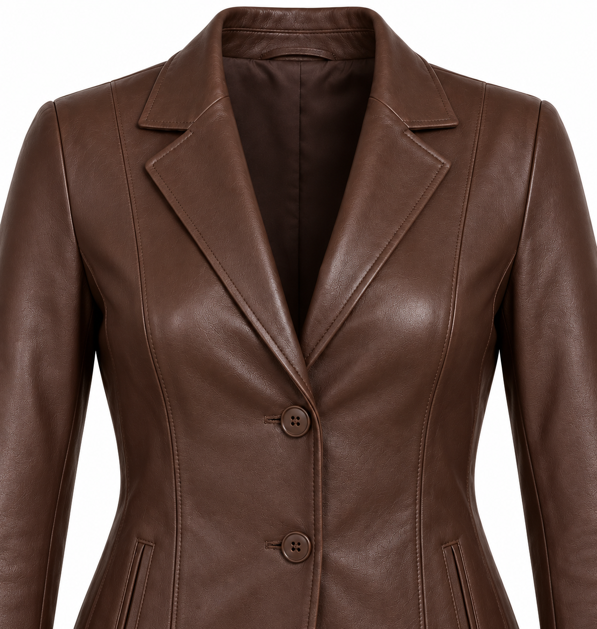 W031 brown leather jacket detail view