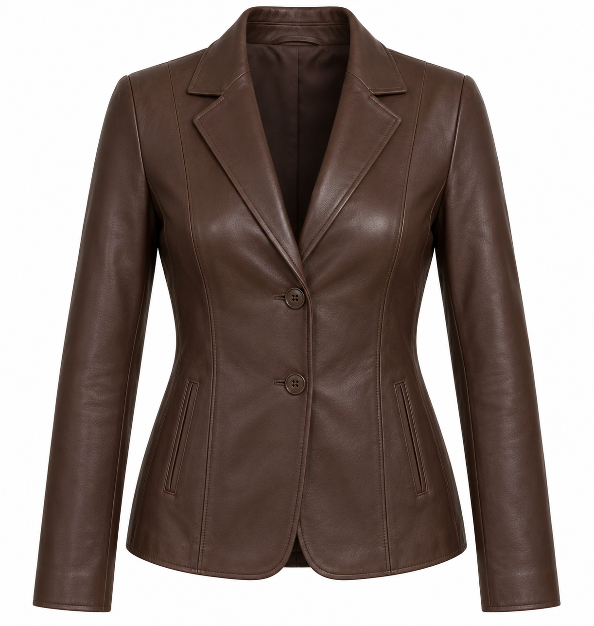 W031 brown leather jacket front view