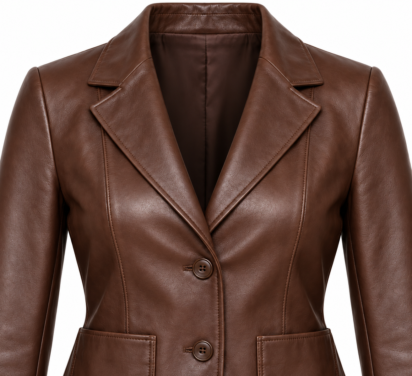 W033 brown leather jacket detail view