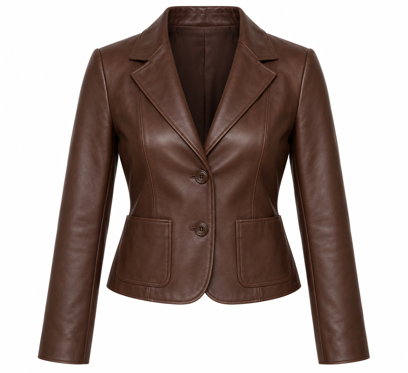 W033 brown leather jacket front view