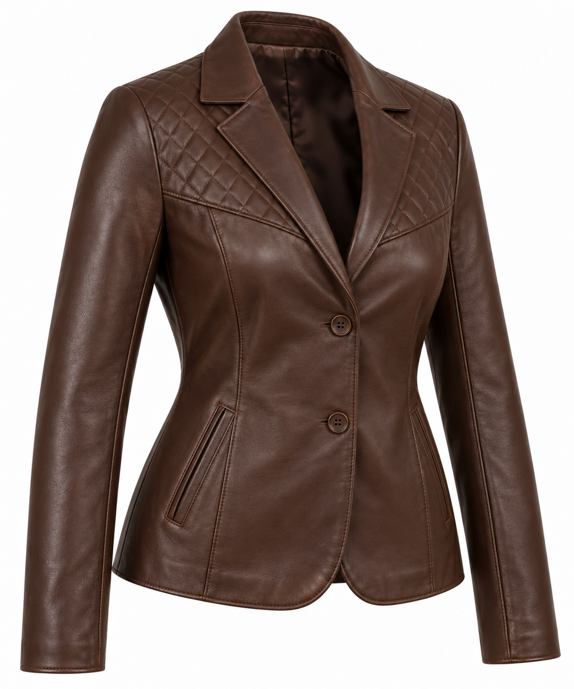 W034 brown leather jacket angle view