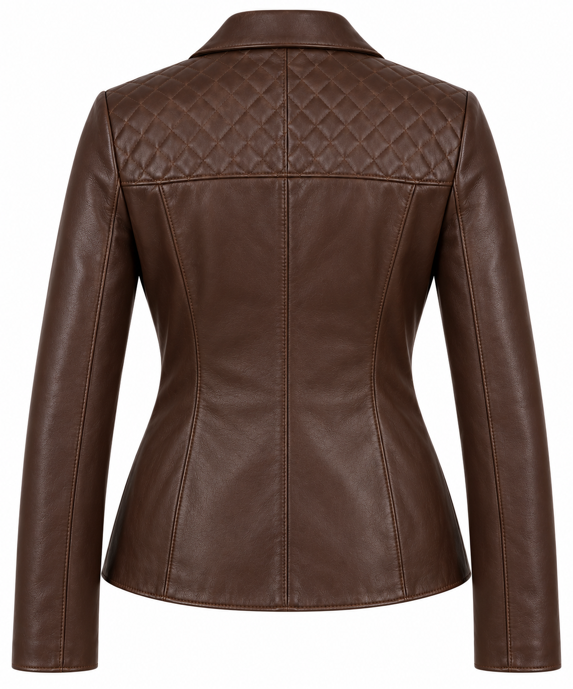 W034 brown leather jacket back view