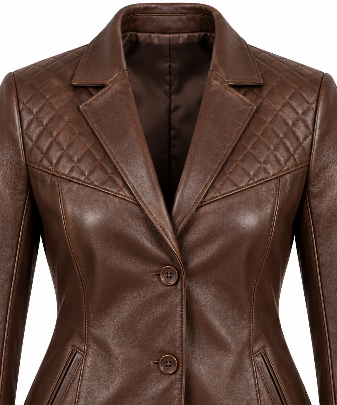 W034 brown leather jacket detail view