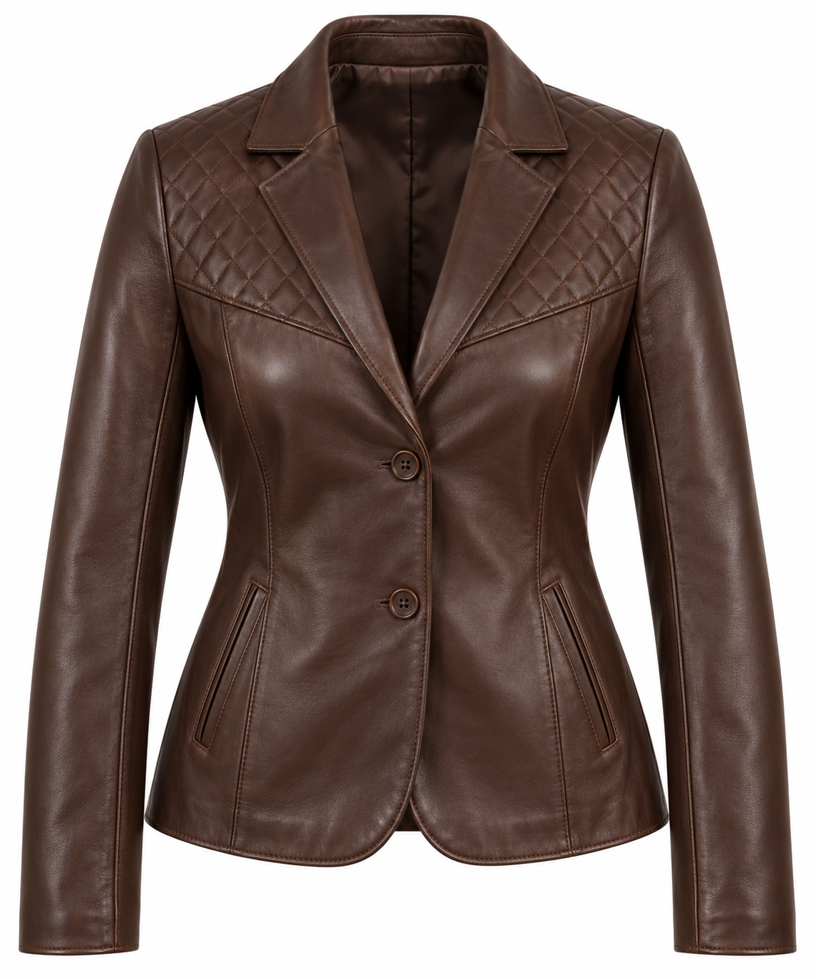 W034 brown leather jacket front view