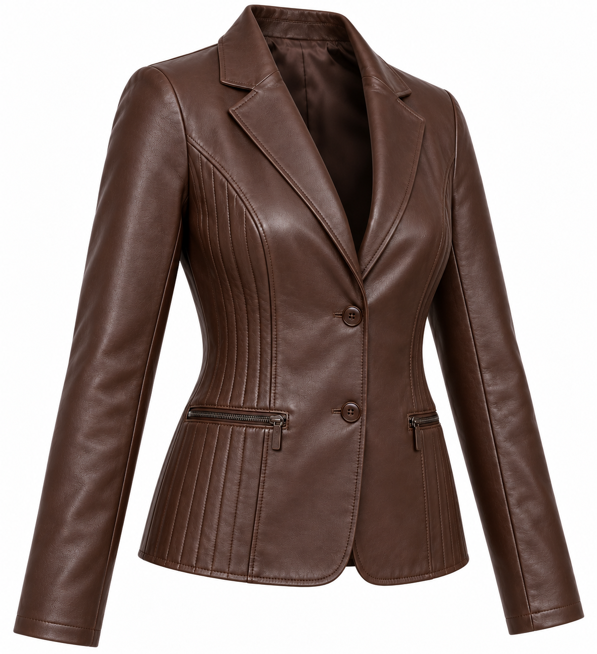 W035 brown leather jacket angle view