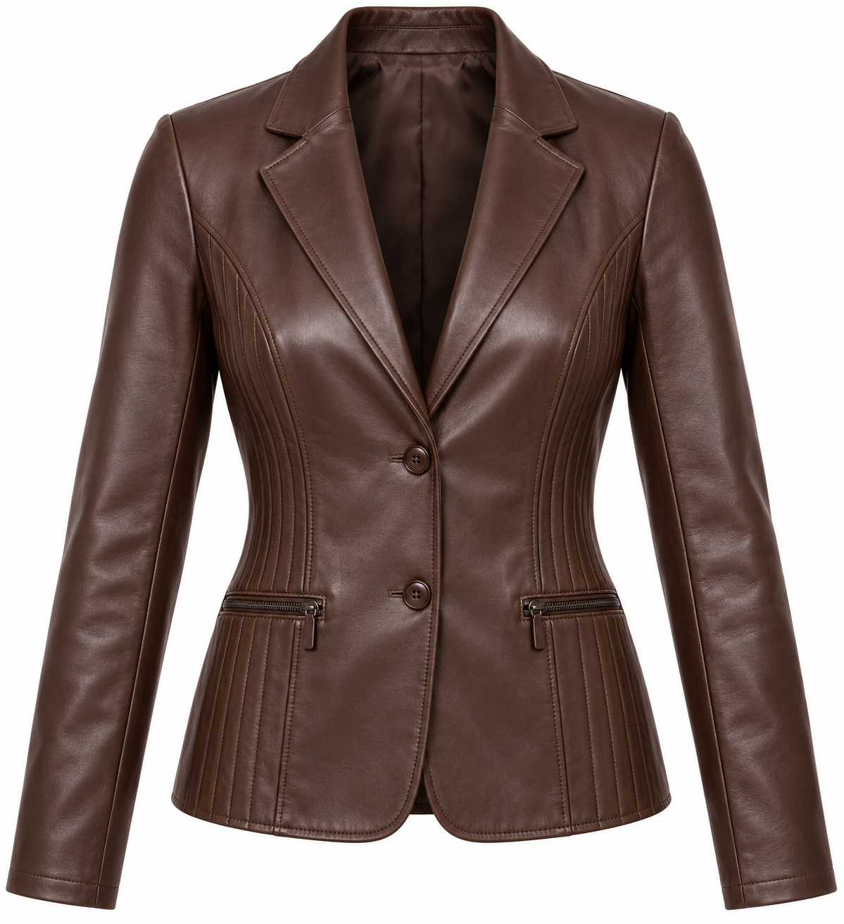 W035 brown leather jacket front view