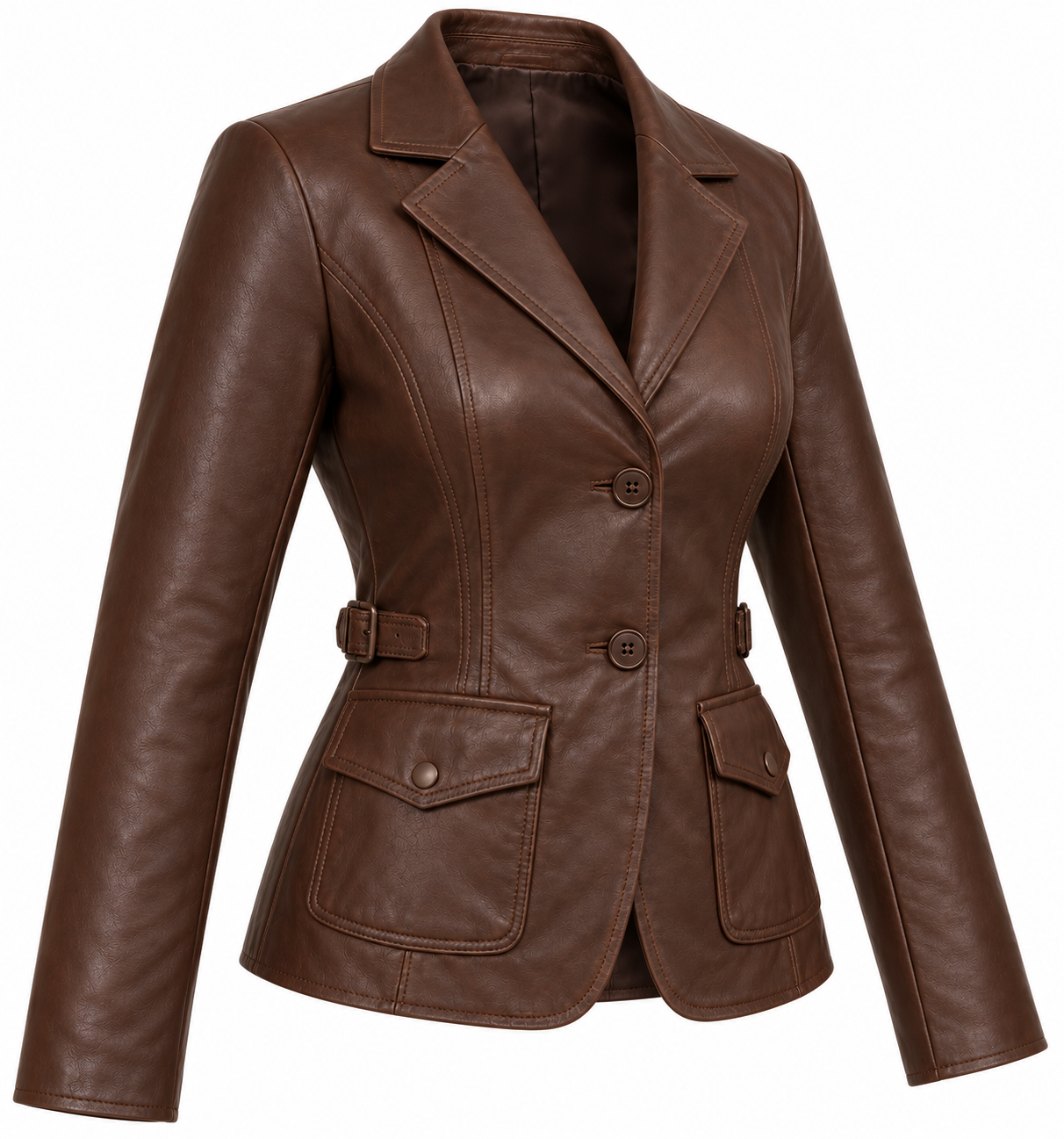 W036 brown leather jacket angle view