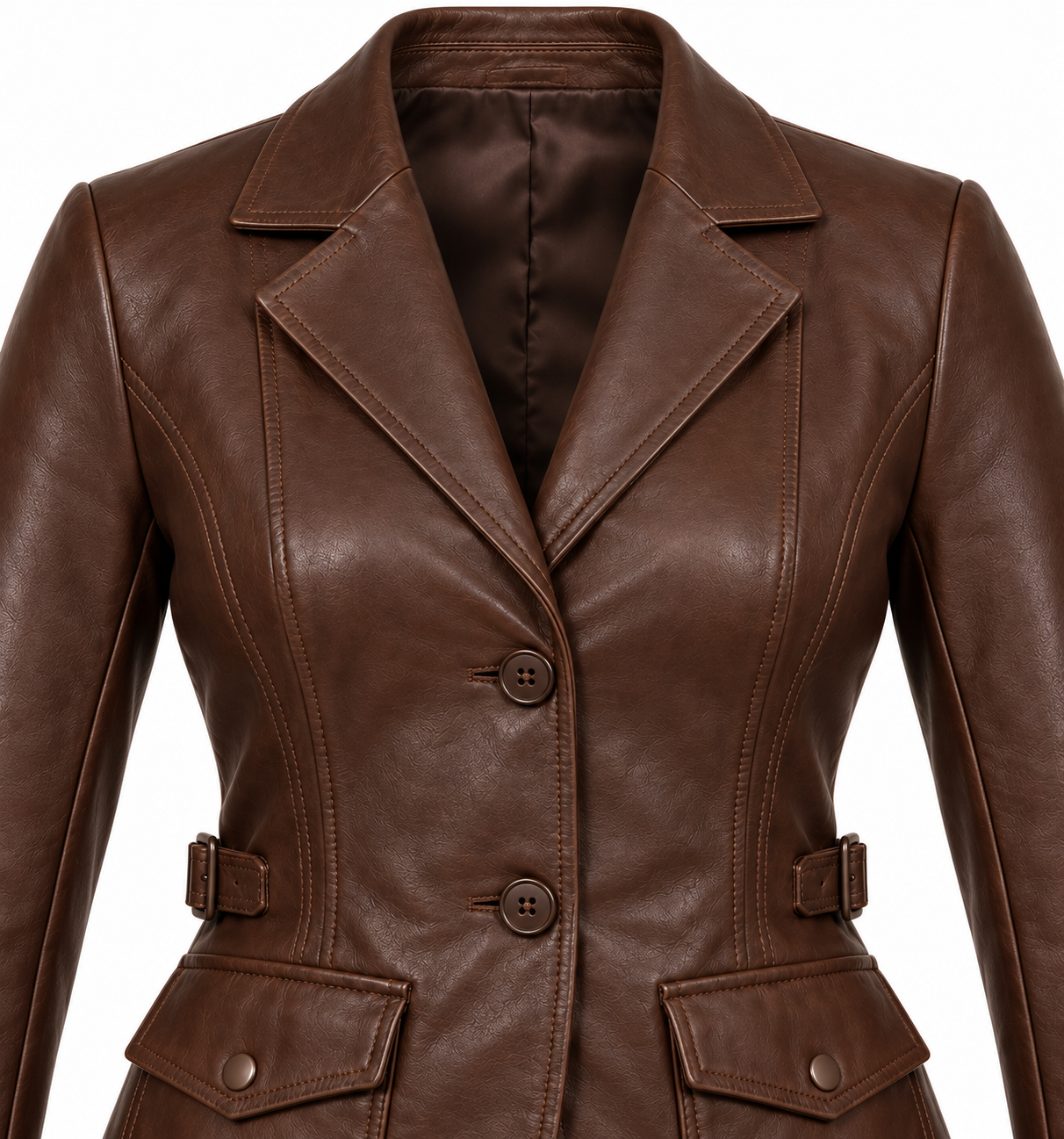 W036 brown leather jacket detail view