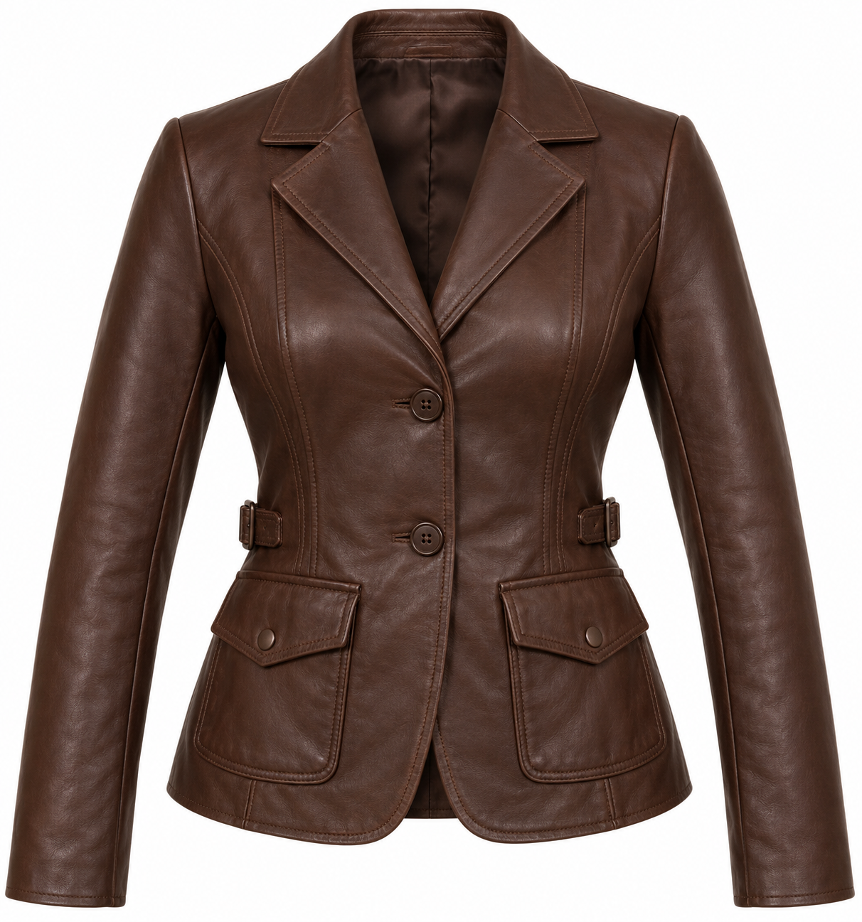 W036 brown leather jacket front view