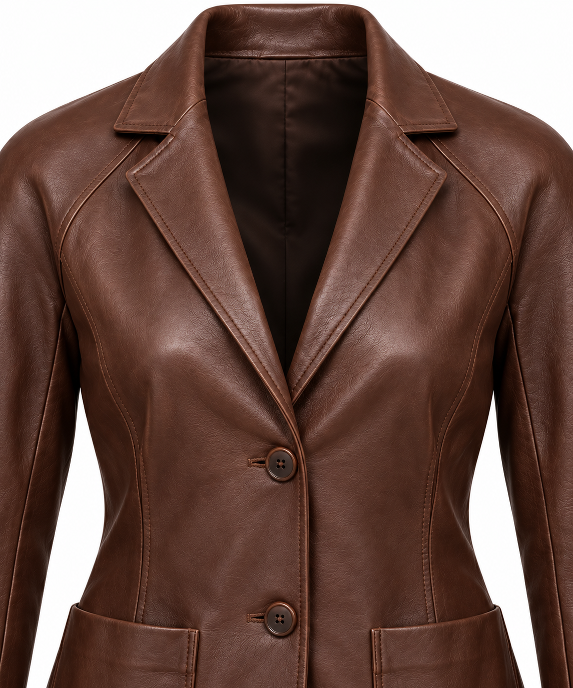 W037 brown leather jacket detail view