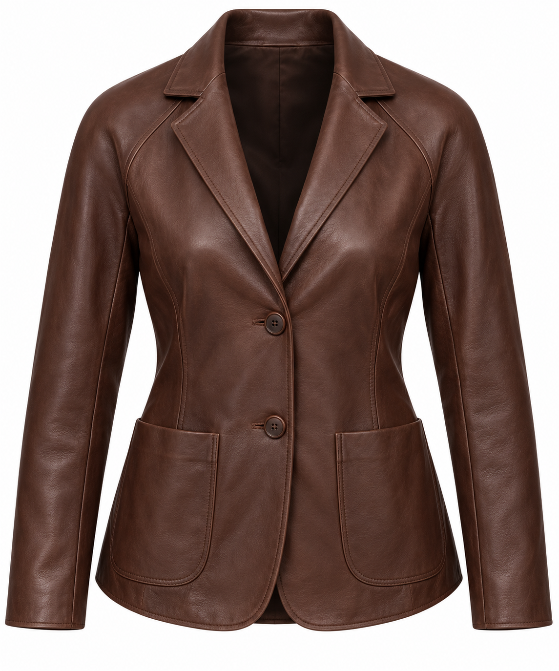 W037 brown leather jacket front view