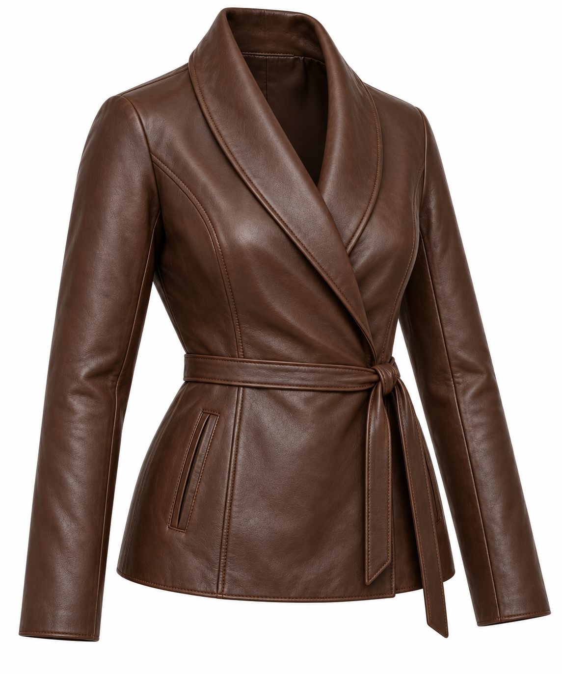 W041 brown leather jacket angle view