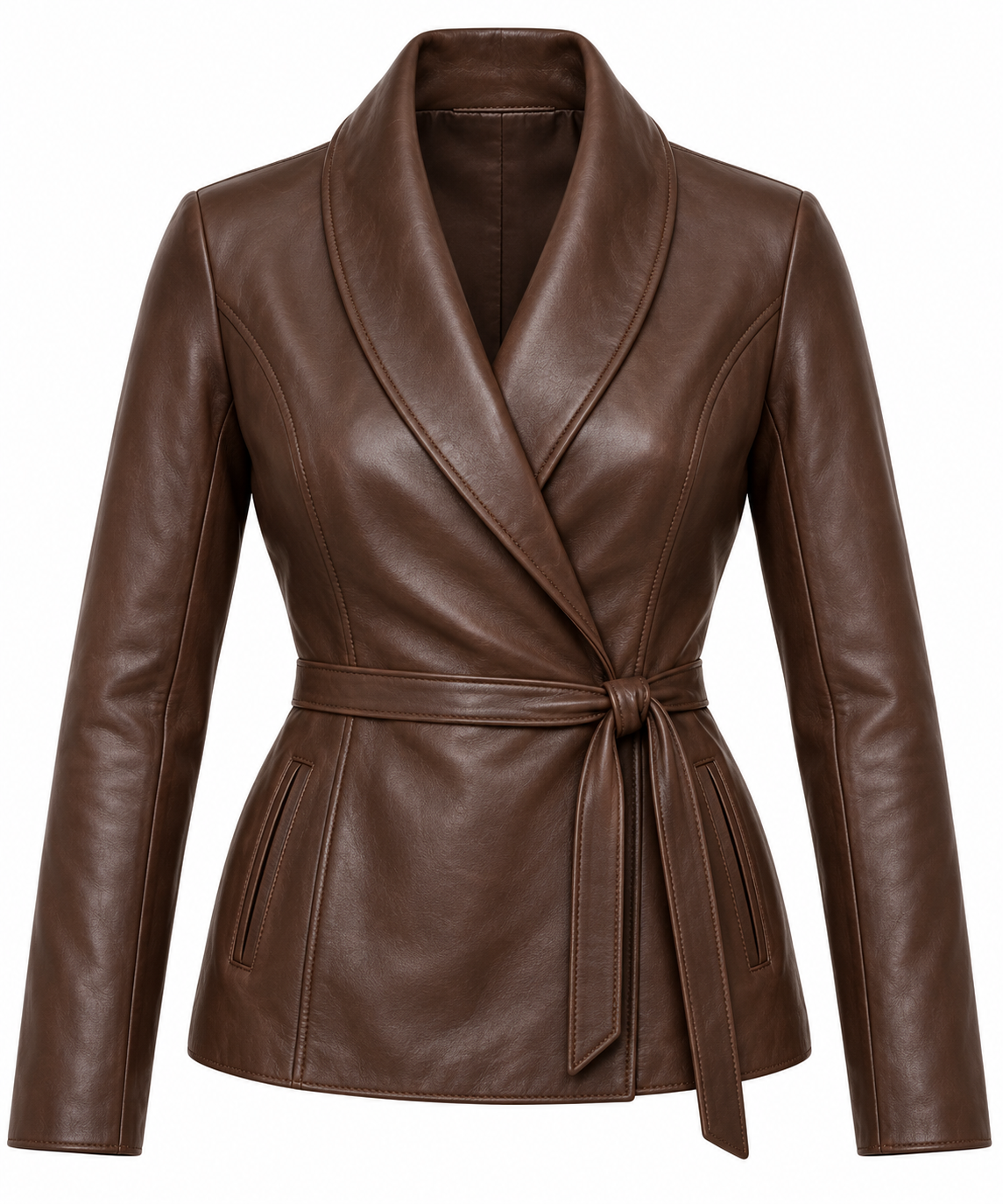 W041 brown leather jacket front view