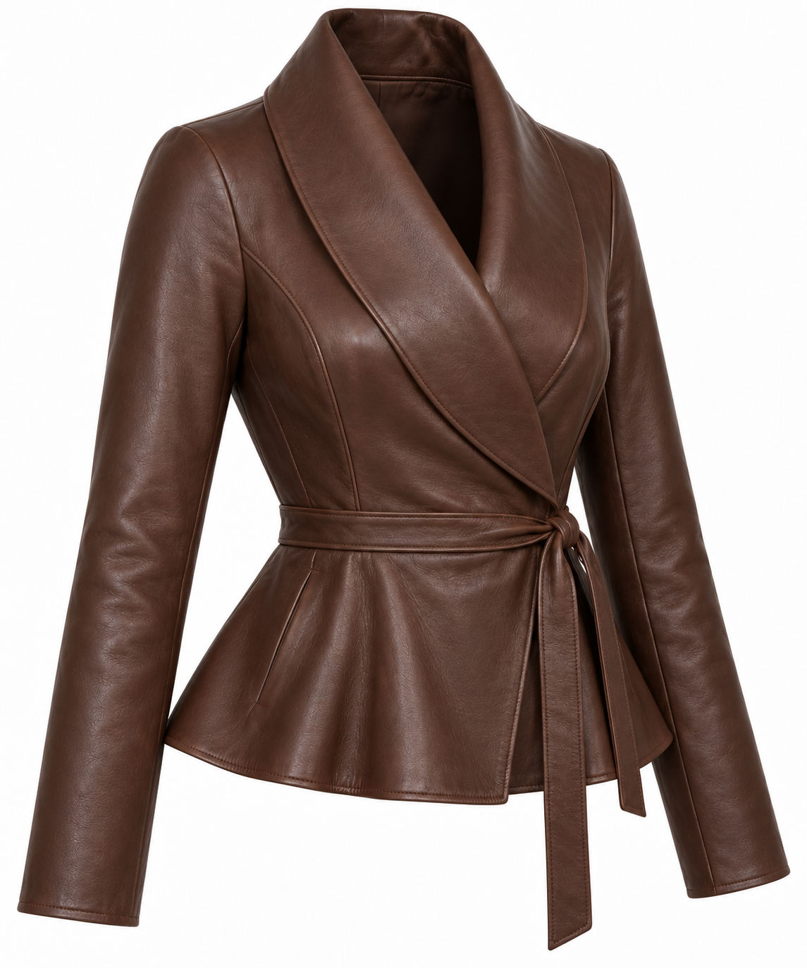 W042 brown leather jacket angle view