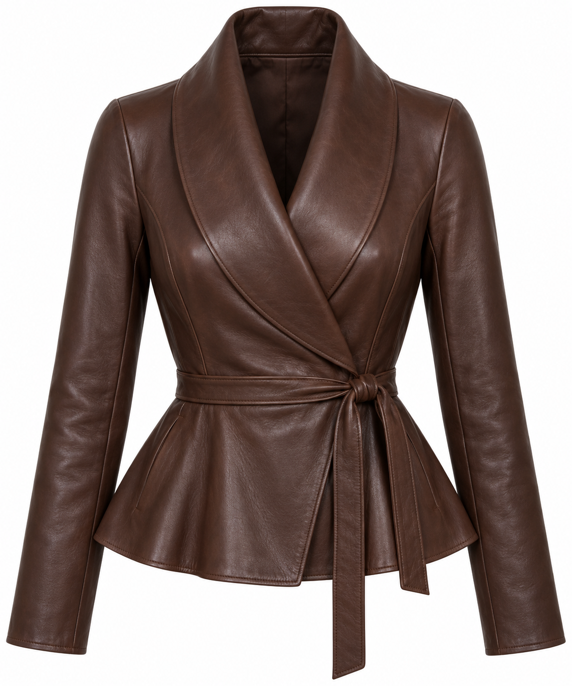 W042 brown leather jacket front view