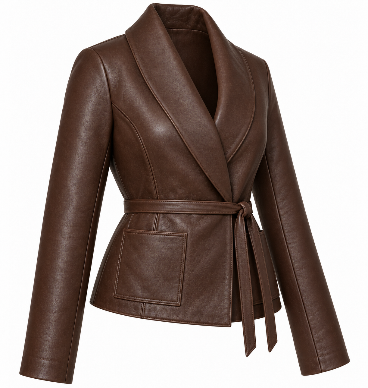 W043 brown leather jacket angle view