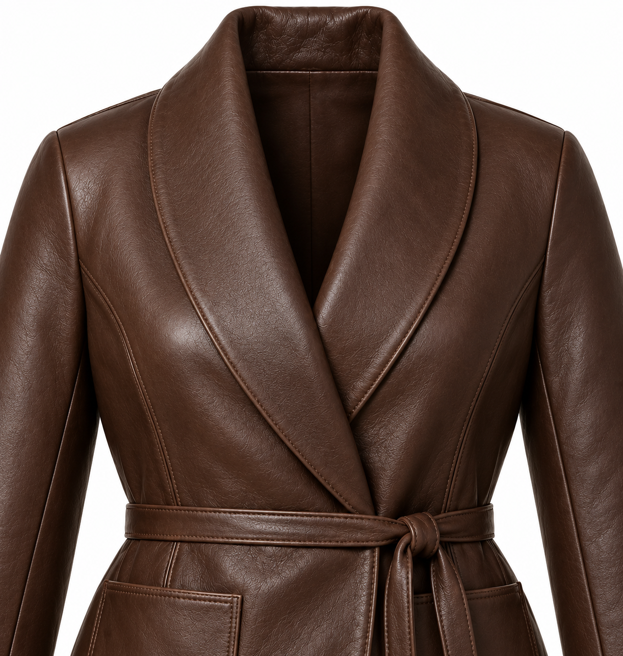 W043 brown leather jacket detail view