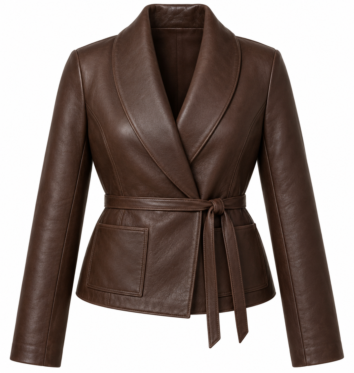 W043 brown leather jacket front view