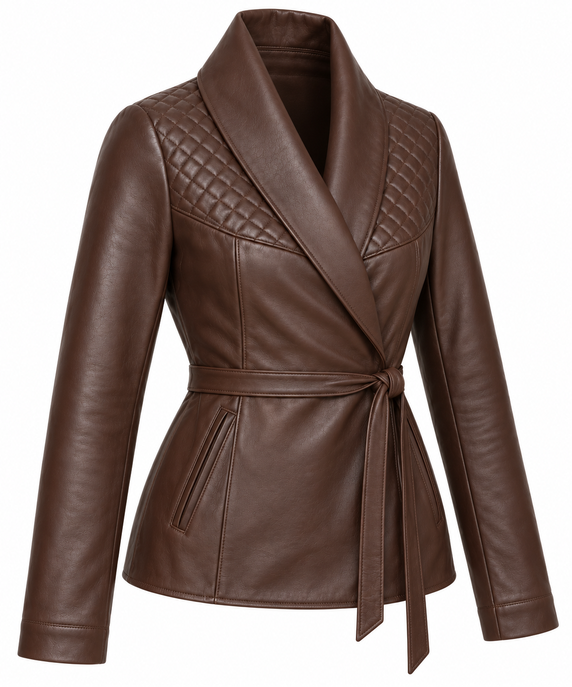 W044 brown leather jacket angle view