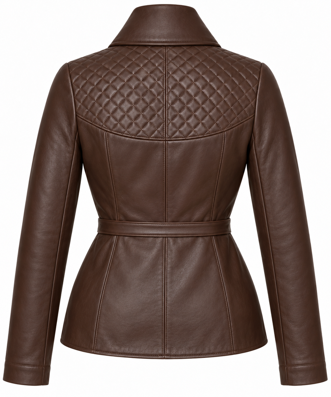 W044 brown leather jacket back view