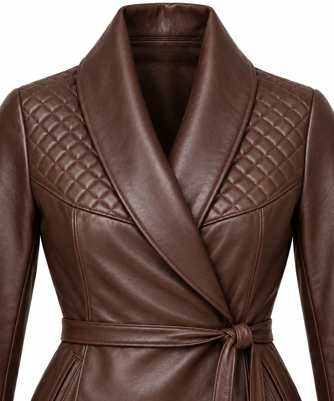 W044 brown leather jacket detail view