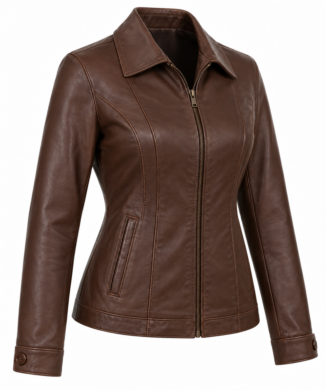 W061 brown leather jacket angle view
