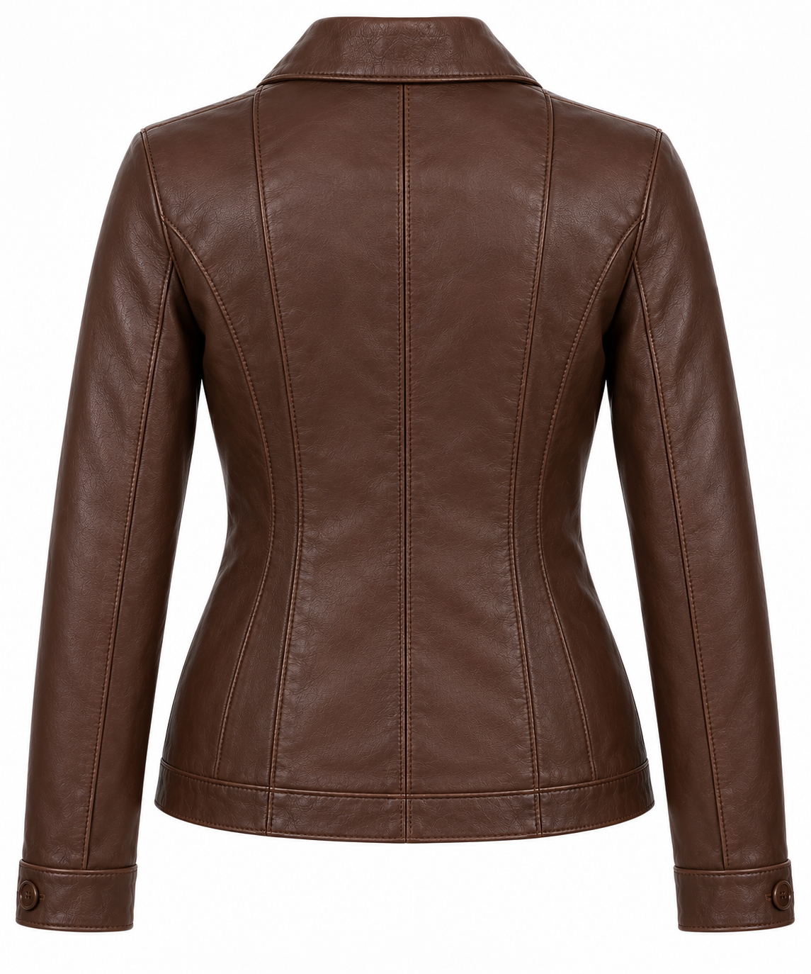 W061 brown leather jacket back view