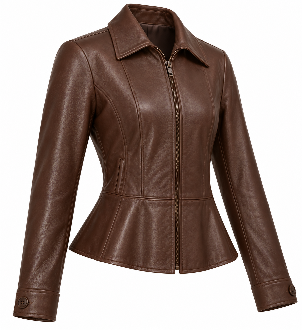 W062 brown leather jacket angle view