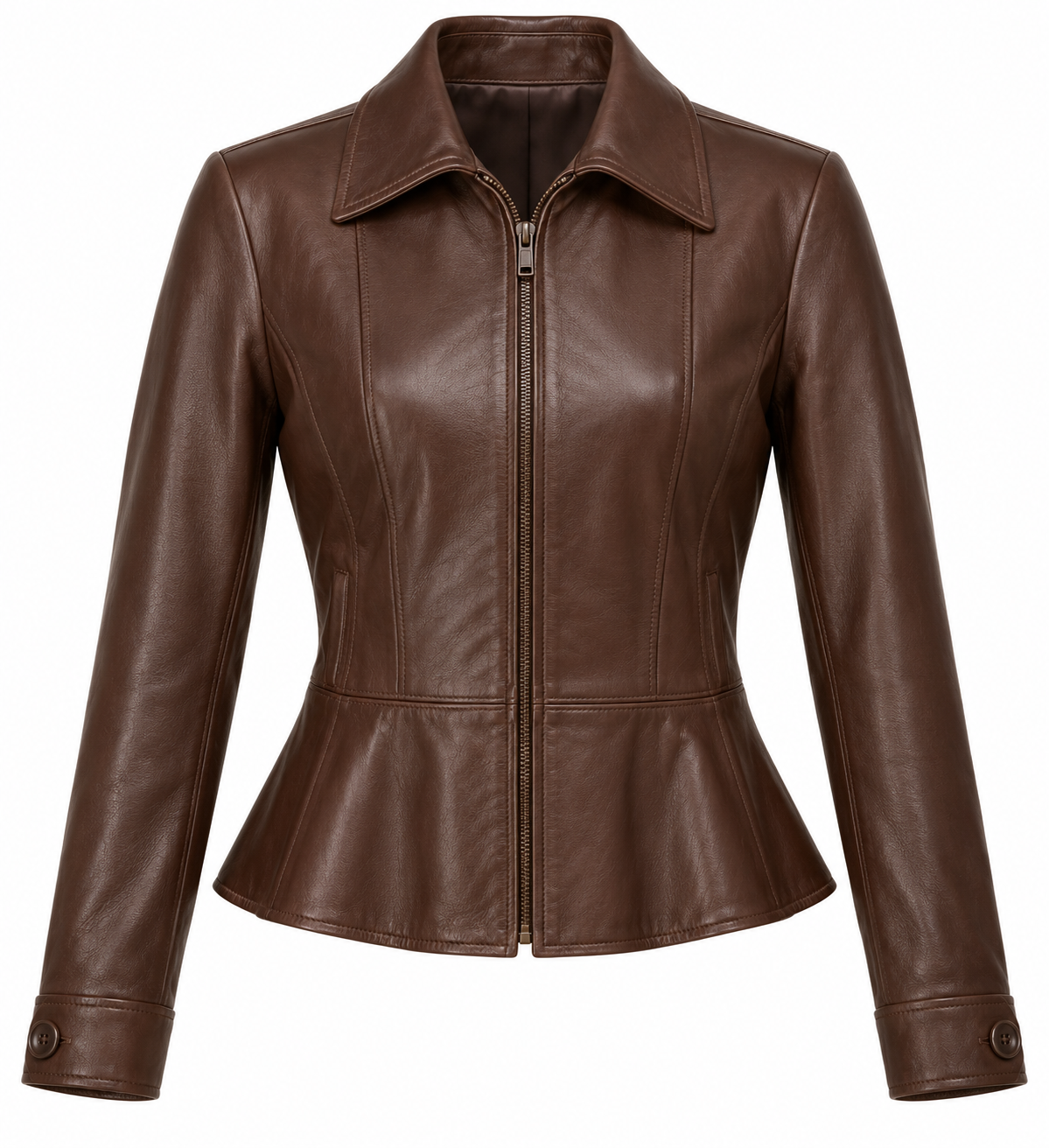 W062 brown leather jacket front view