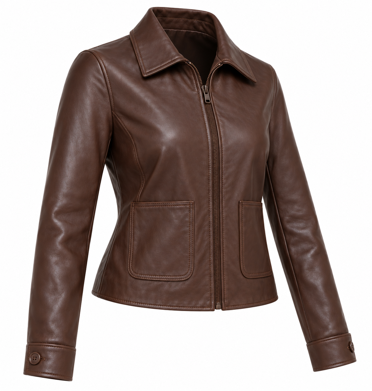 W063 brown leather jacket angle view