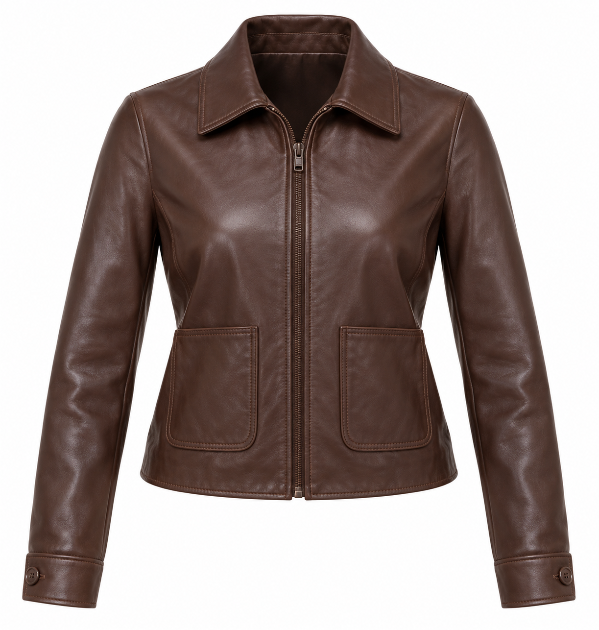 W063 brown leather jacket front view