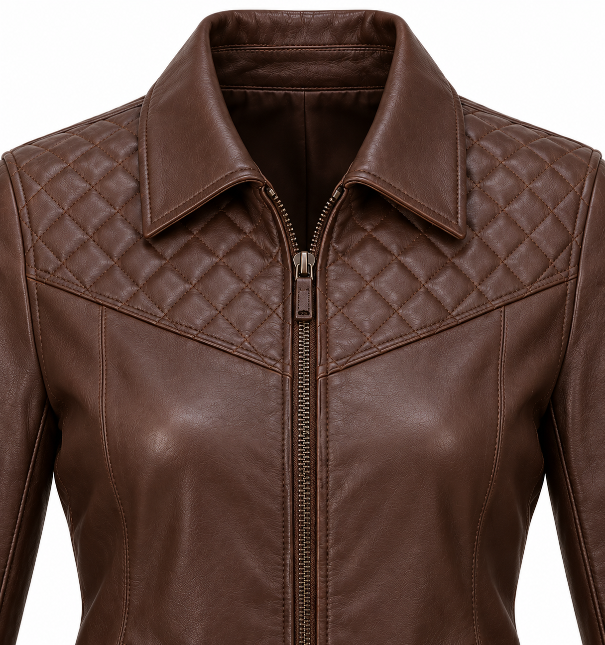W064 brown leather jacket detail view