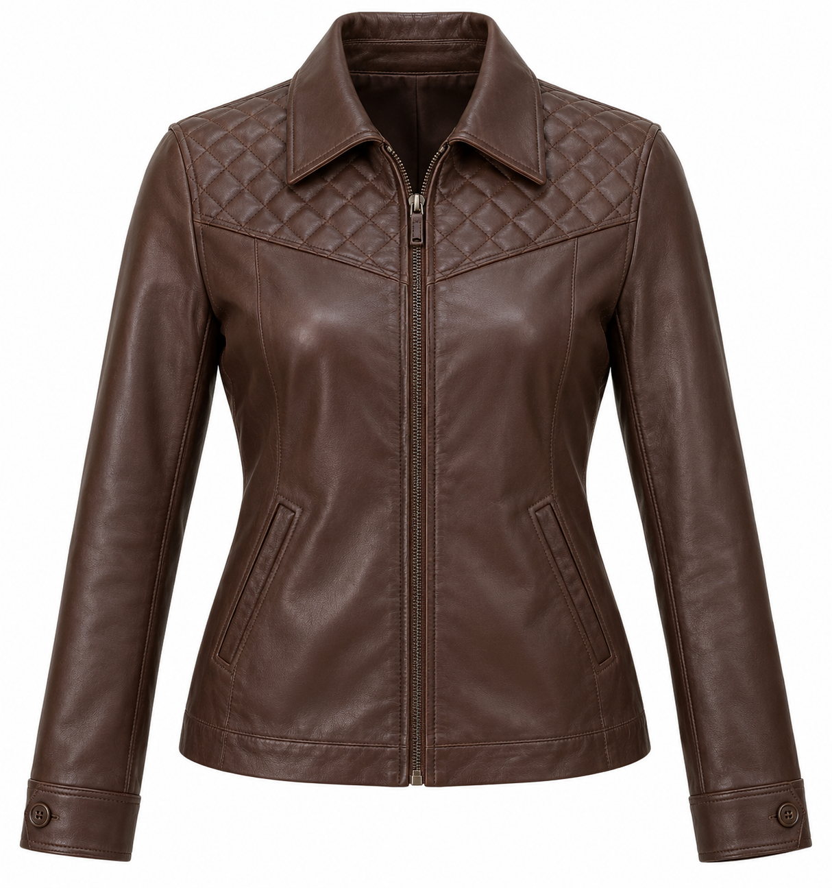 W064 brown leather jacket front view
