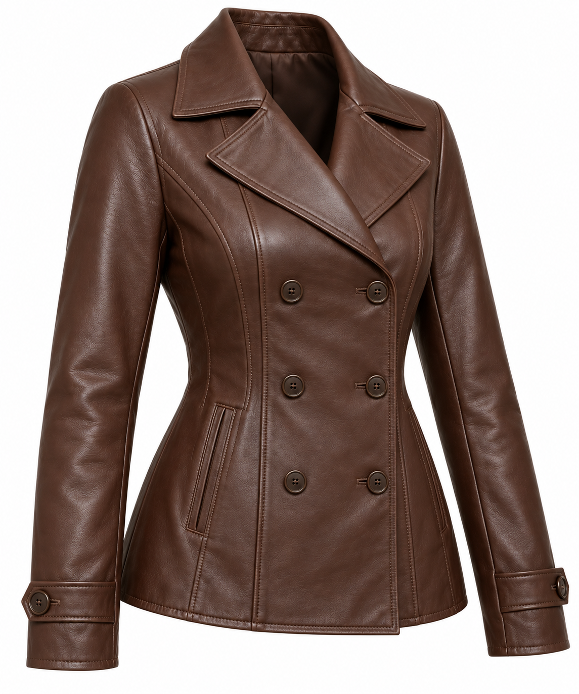 W071 brown leather jacket angle view