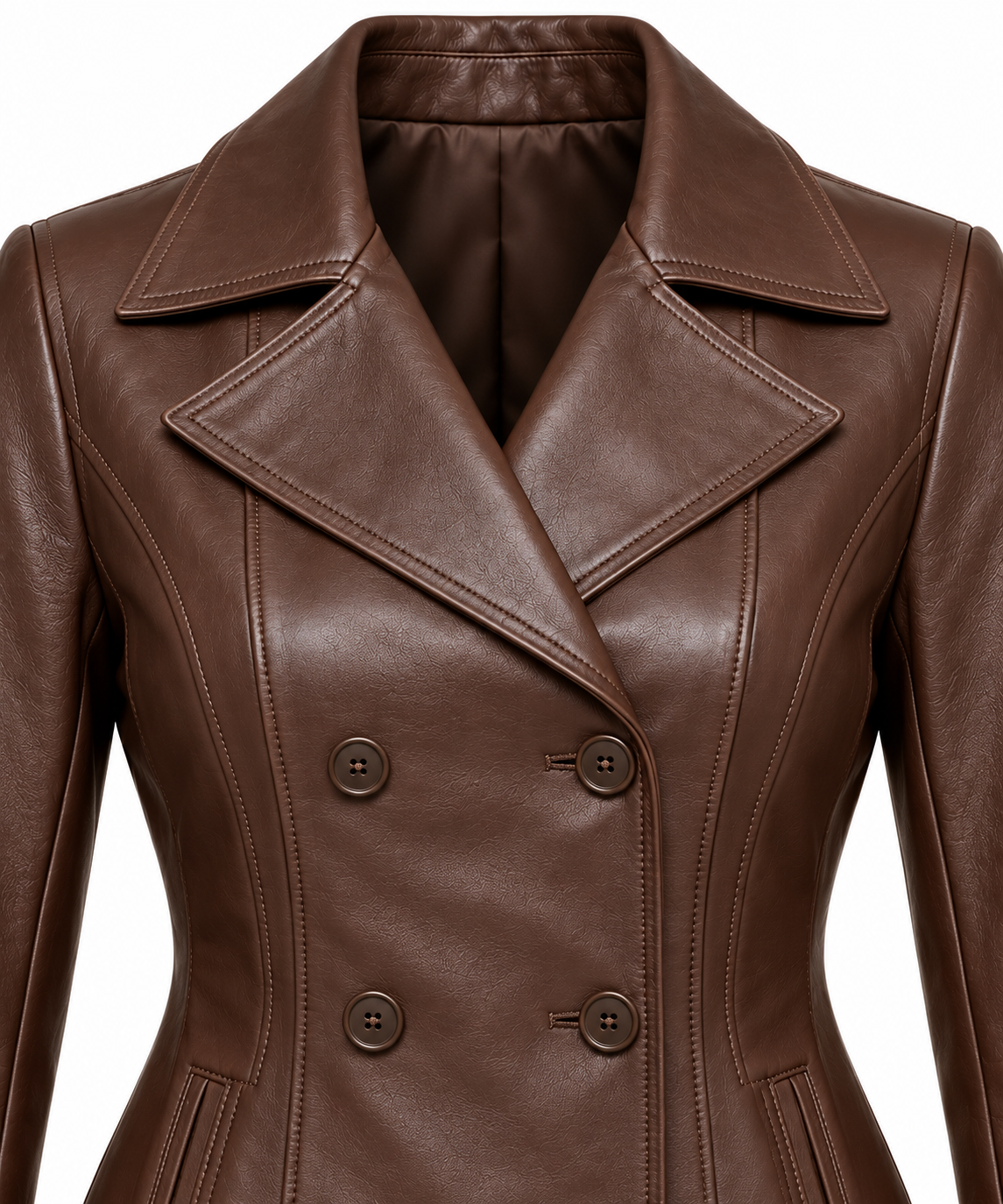 W071 brown leather jacket detail view