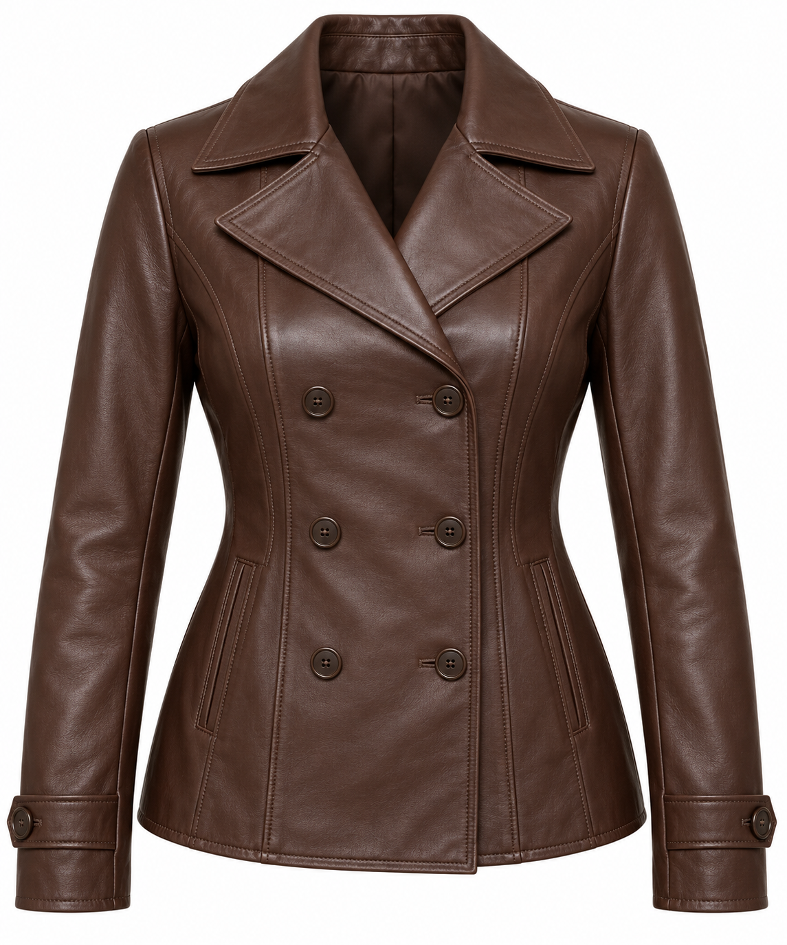W071 brown leather jacket front view