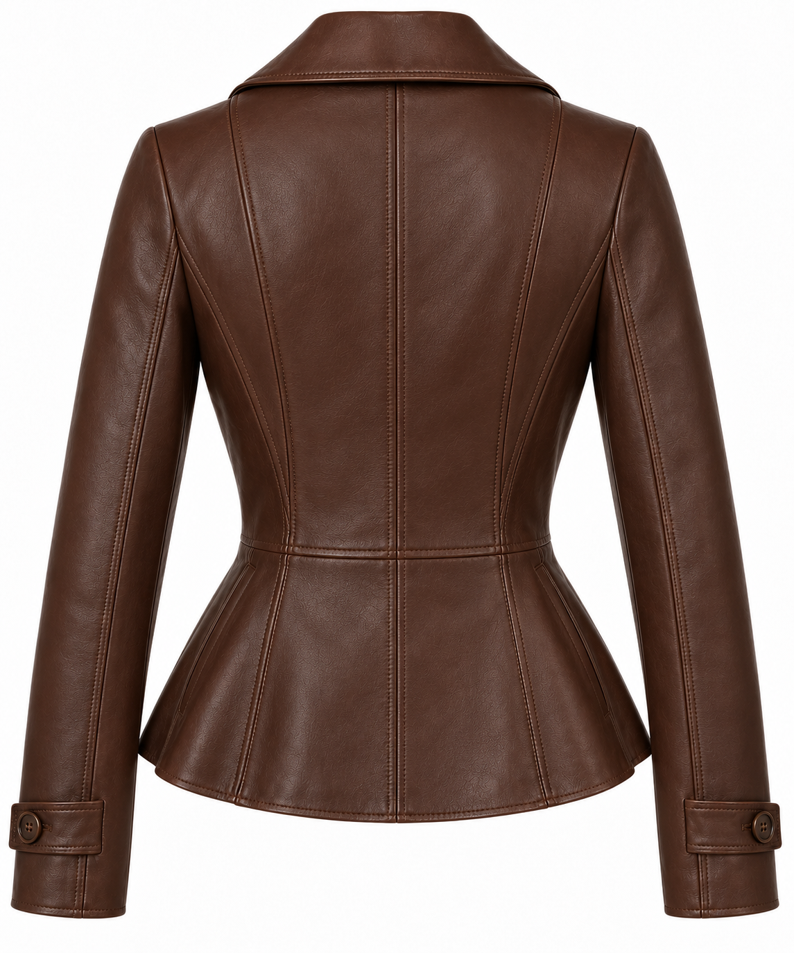 W072 brown leather jacket back view