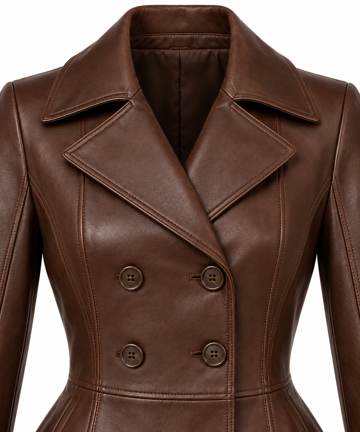 W072 brown leather jacket detail view
