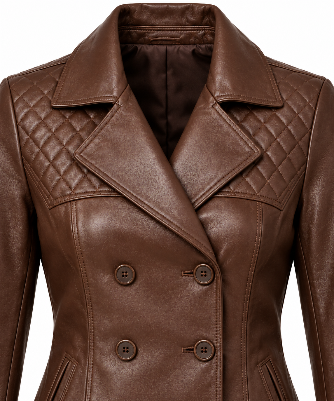 W074 brown leather jacket detail view