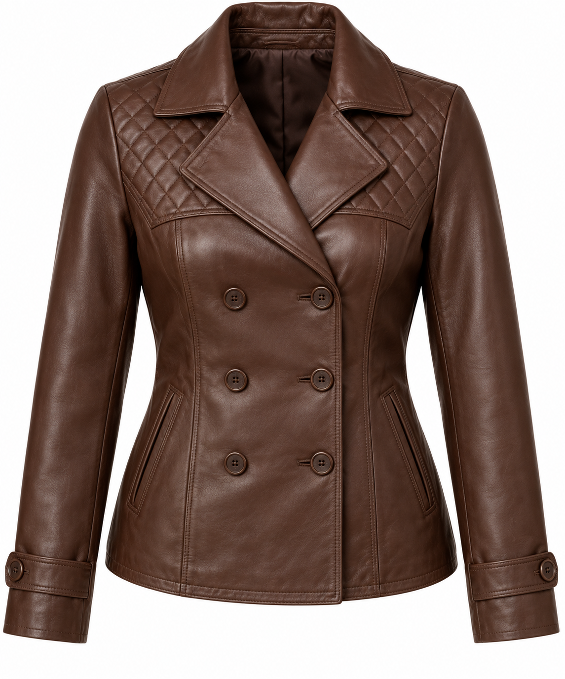 W074 brown leather jacket front view