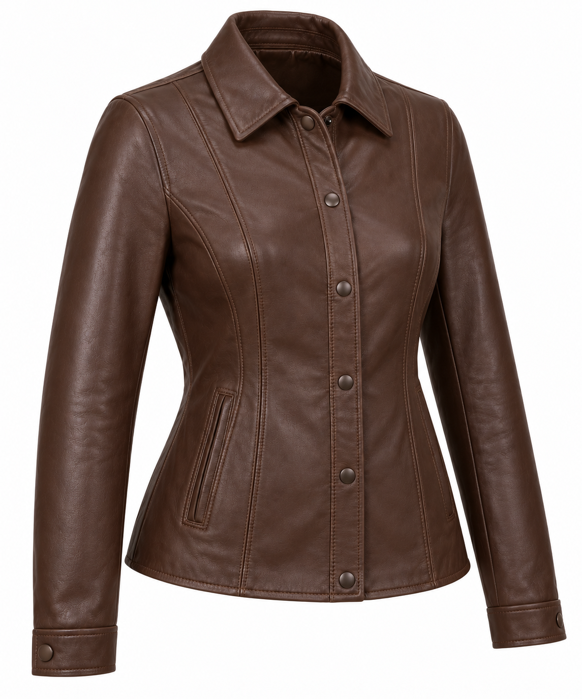 W091 brown leather jacket angle view
