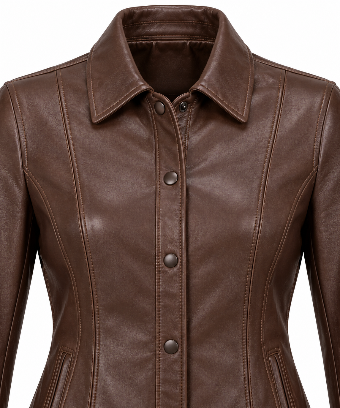 W091 brown leather jacket detail view
