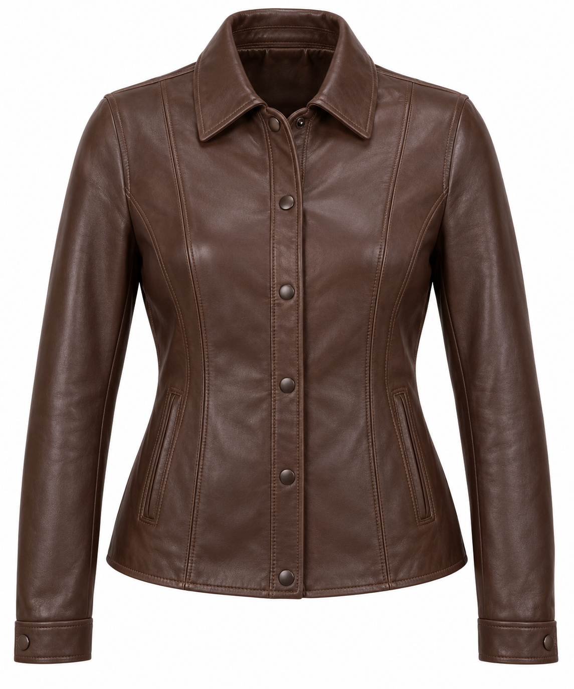 W091 brown leather jacket front view