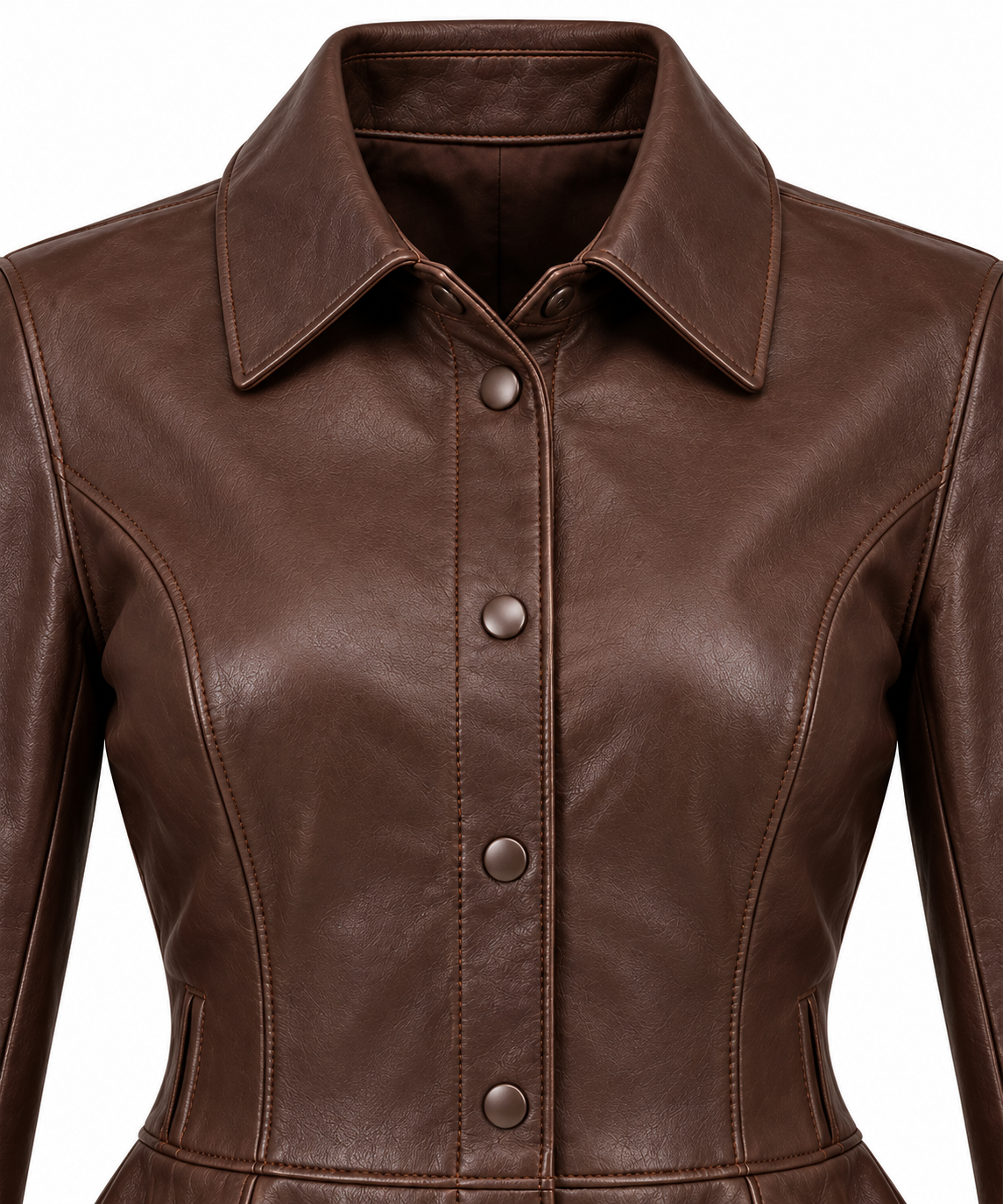 W092 brown leather jacket detail view