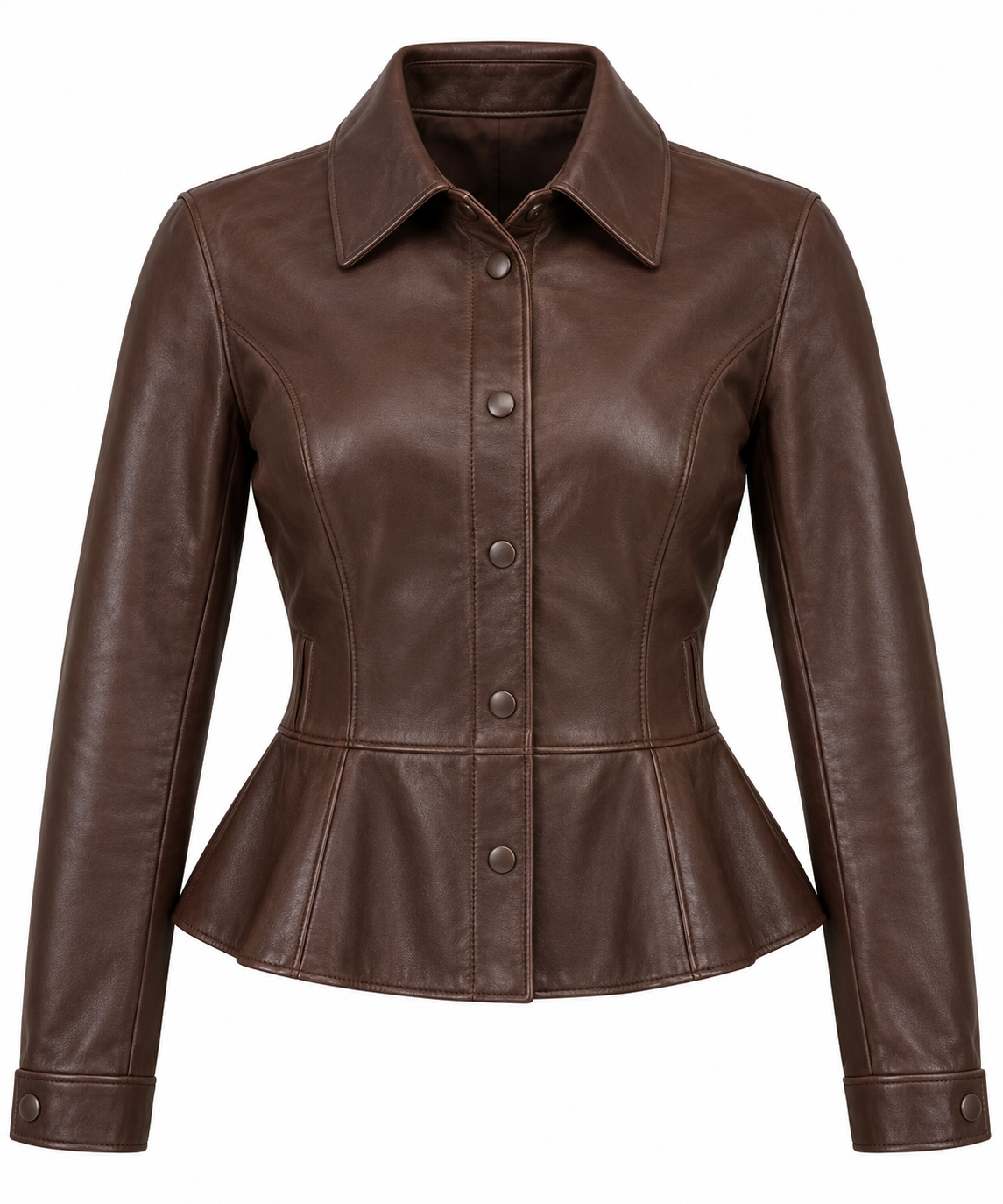 W092 brown leather jacket front view