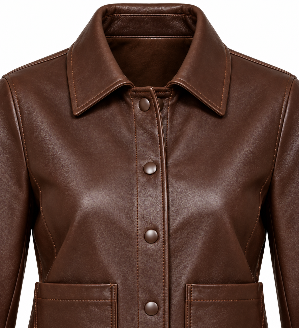 W093 brown leather jacket detail view
