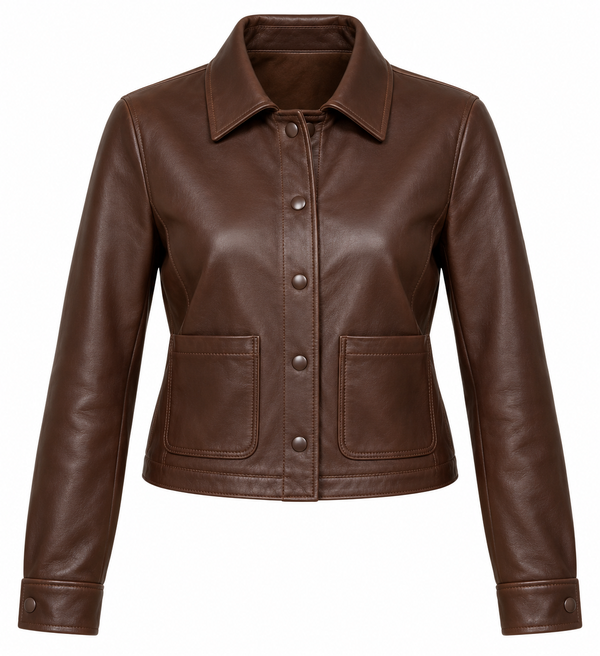 W093 brown leather jacket front view